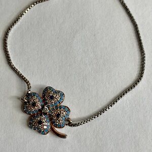 Rose Gold Plated Blue Four-Leaf Clover Bracelet